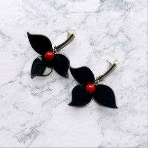 Black and red flower earrings
